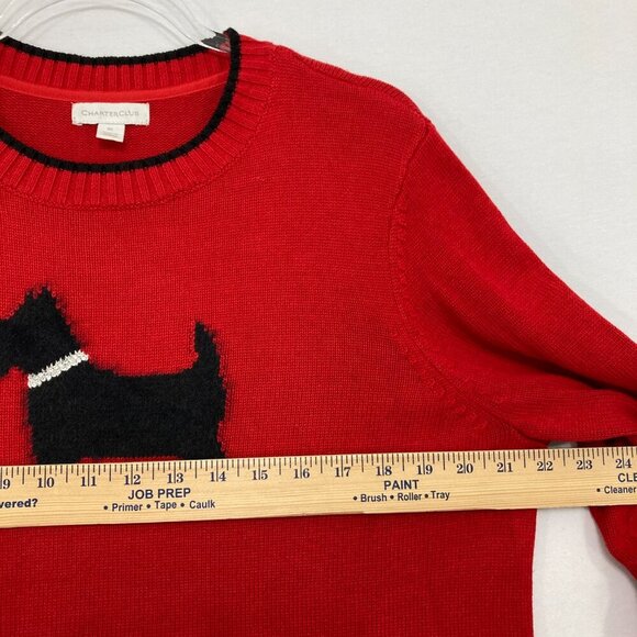 Charter Club size XL Red Black Crew Neck Dog Print Long Sleeve Casual Sweater - Picture 5 of 9